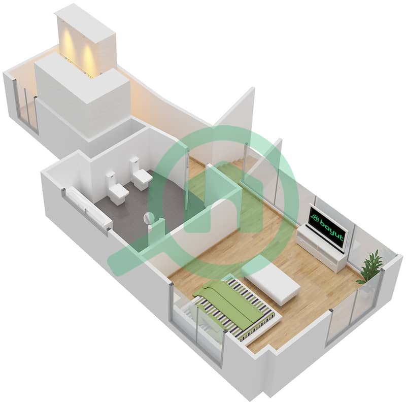 Бахар 4 - Апартамент 1 Спальня планировка Единица измерения 04 DUPLEX Upper Floor image3D