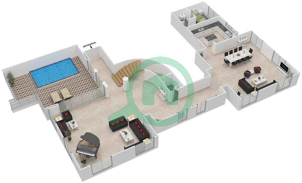 المخططات الطابقية لتصميم الوحدة 01 بنتهاوس 4 غرف نوم - بحر 4 Lower Floor image3D