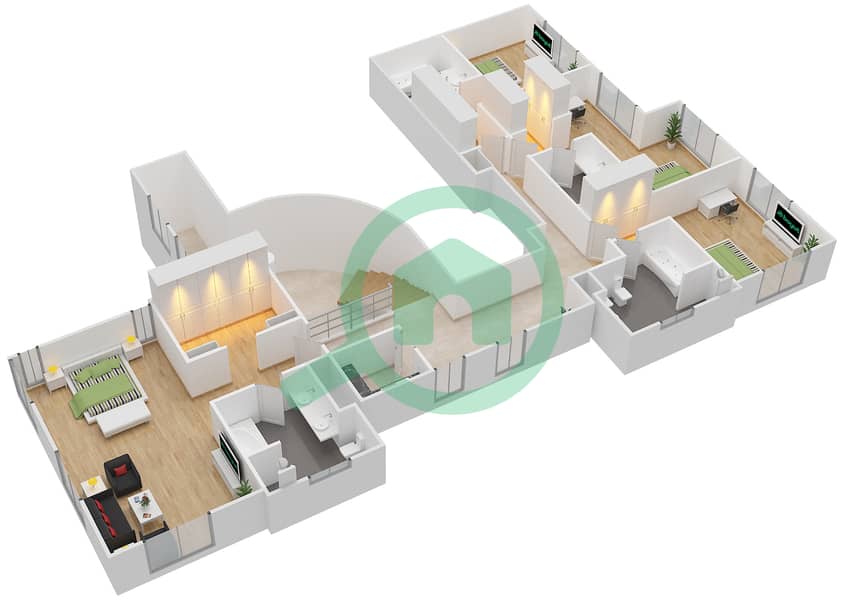 المخططات الطابقية لتصميم الوحدة 01 بنتهاوس 4 غرف نوم - بحر 4 Upper Floor image3D