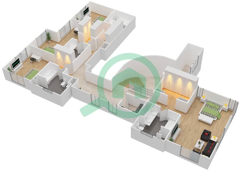 المخططات الطابقية لتصميم الوحدة 02 بنتهاوس 4 غرف نوم - بحر 4 Upper Floor image3D