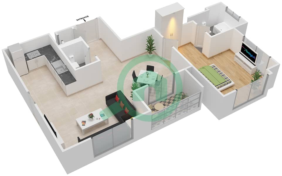 المخططات الطابقية لتصميم الوحدة 04,08 شقة 1 غرفة نوم - بحر 6 Floor 1-25 image3D
