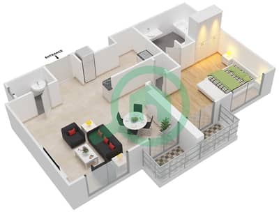 Бахар 6 - Апартамент 1 Спальня планировка Единица измерения 02,06