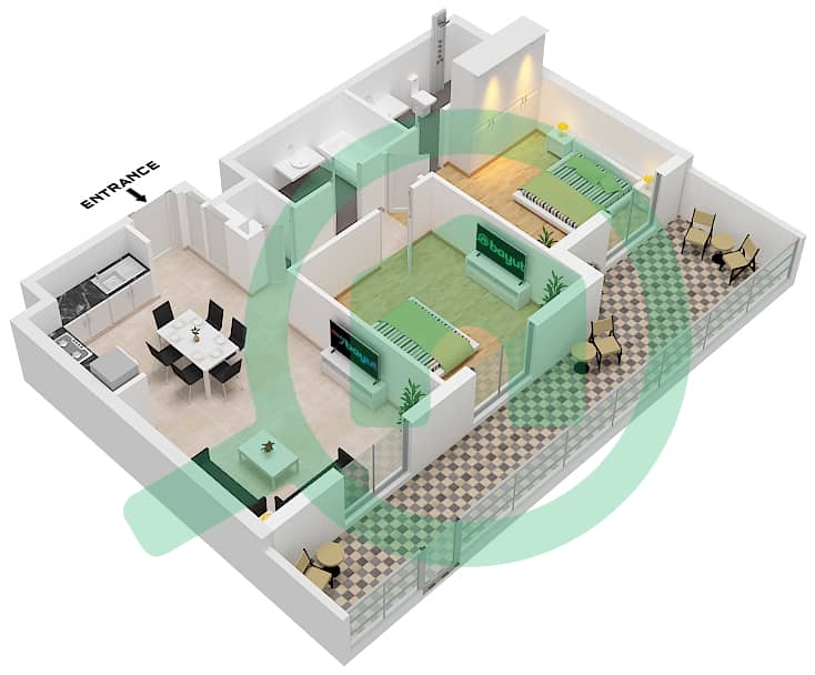 Mesk Residences - 2 卧室公寓类型／单位2A-4M / UNIT 36 FLOOR 1戶型图 Type 2A-4M Unit 36 Floor 1 interactive3D