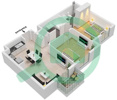 Mesk Residences - 2 卧室公寓类型／单位2A-5M / UNIT 36 FLOOR 2,4戶型图