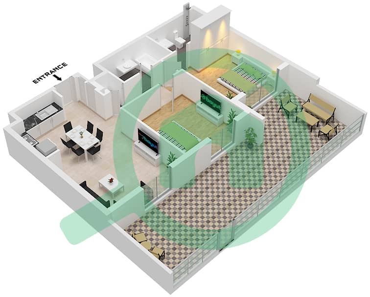 Mesk Residences - 2 Bedroom Apartment Type/unit 2A-7 / UNIT 34 FLOOR 1 Floor plan Type 2A-7 Unit 34 Floor 1 interactive3D