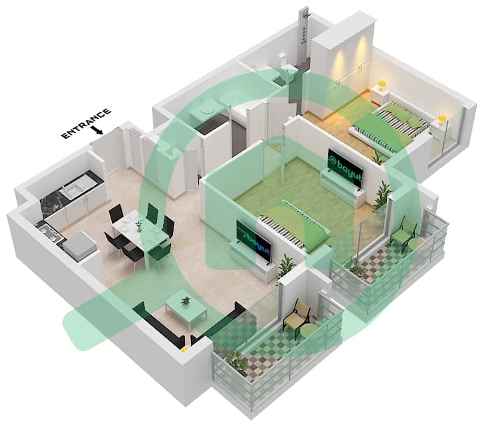 Mesk Residences - 2 卧室公寓类型／单位2A-9 / UNIT 31 FLOOR 1-5戶型图 Type 2A-9 Unit 31 Floor 1-5 interactive3D
