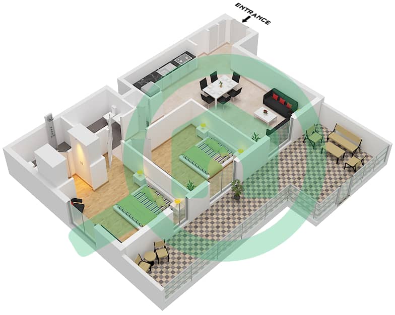 Mesk Residences - 2 Bedroom Apartment Type/unit 2B-1 / UNIT 33 FLOOR 1 Floor plan Type 2B-1 Unit 33 Floor 1 interactive3D