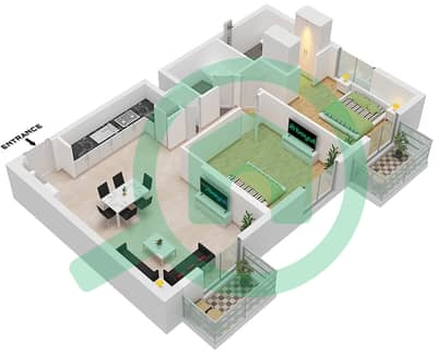 Mesk Residences - 2 卧室公寓类型／单位2C-1/UNIT 32 FLOOR 1,3,5戶型图