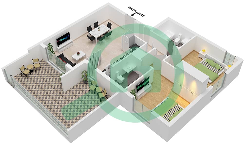 Mesk Residences - 2 Bedroom Apartment Type/unit 2D-1 / UNIT 4 FLOOR 1 Floor plan Type 2D-1 Unit 4 Floor 1 interactive3D