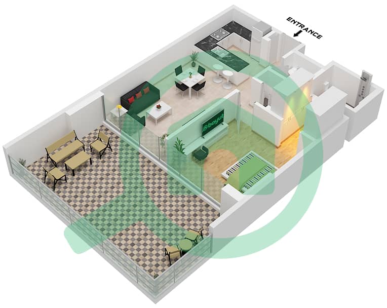 Residences 7 - 1 Bedroom Apartment Unit 1 FLOOR GROUND Floor plan Unit	1 Floor Ground interactive3D