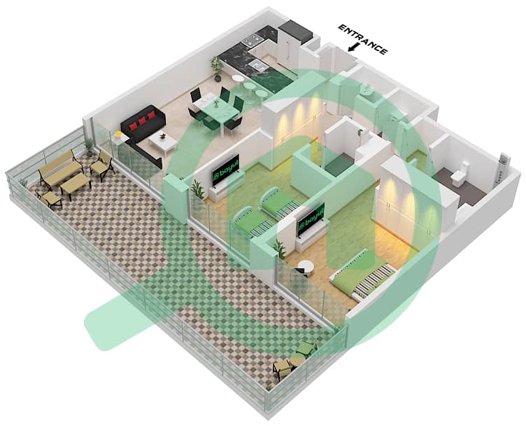 Residences 7 - 2 Bedroom Apartment Unit 2 FLOOR GROUND Floor plan Unit	2 Floor Ground interactive3D