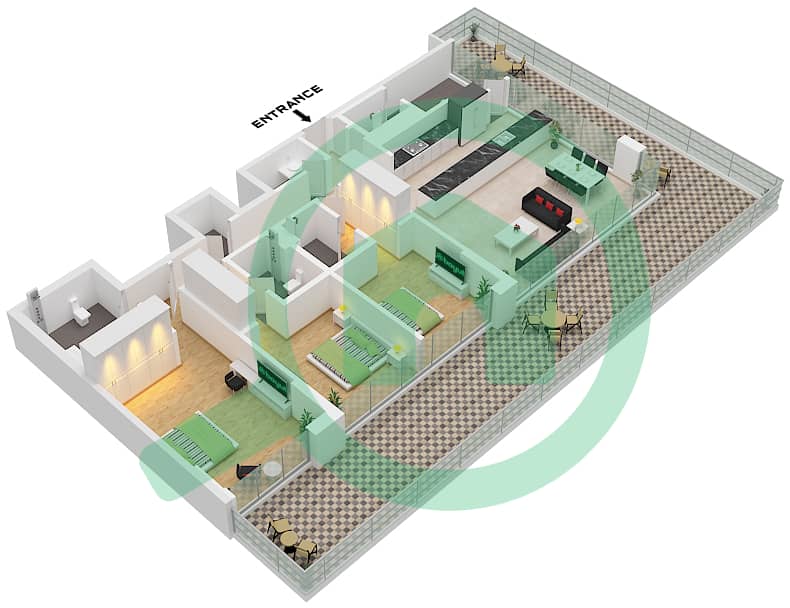 Residences 7 - 3 Bedroom Apartment Unit 3 FLOOR GROUND Floor plan Unit	3 Floor Ground interactive3D