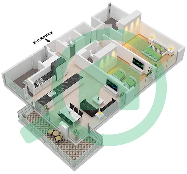 Residences 7 - 2 Bedroom Apartment Unit 4 FLOOR 1-6 Floor plan Unit	4 Floor 1-6 interactive3D