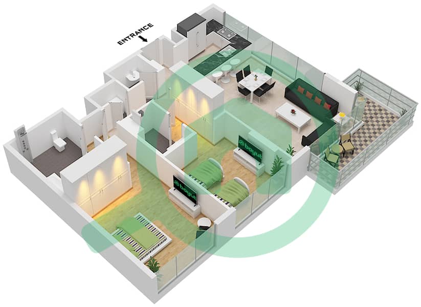 Residences 7 - 2 Bedroom Apartment Unit 9 FLOOR 3-6 Floor plan Unit	9 Floor 3-6 interactive3D