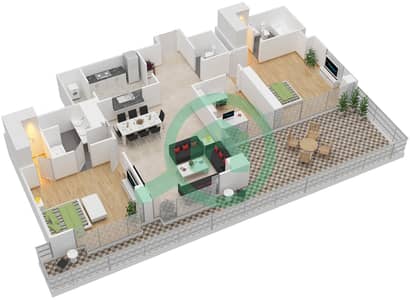 المخططات الطابقية لتصميم التصميم 1 FLOOR-3 شقة 2 غرفة نوم - ذا ريزيدينس 8