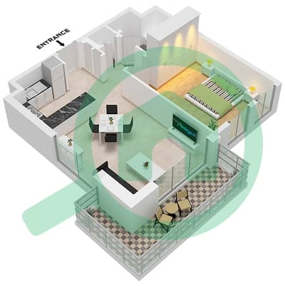 Anbar Residences - 1 卧室公寓类型A戶型图