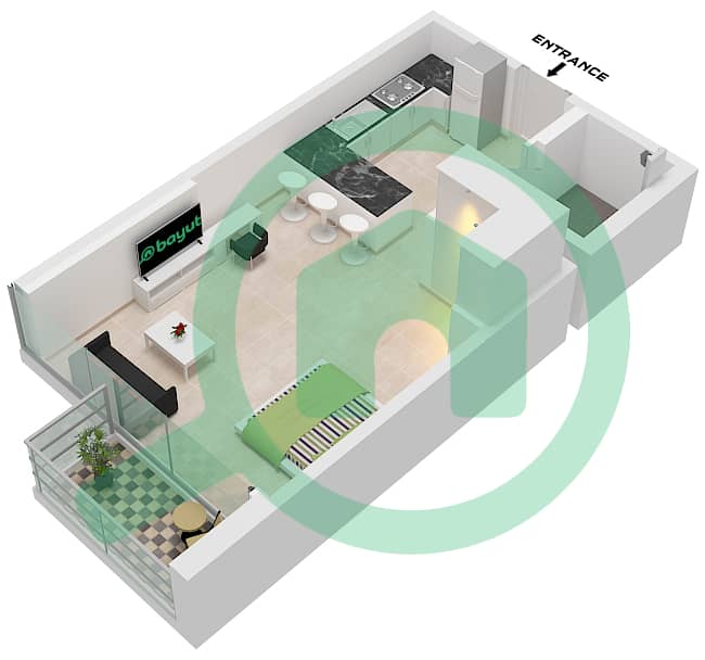Palatium Residences - Studio Apartment Type 1A Floor plan Type 1A interactive3D