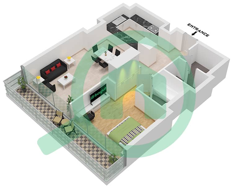 Голдкрест Вьюс 1 - Апартамент 1 Спальня планировка Тип B Type B interactive3D