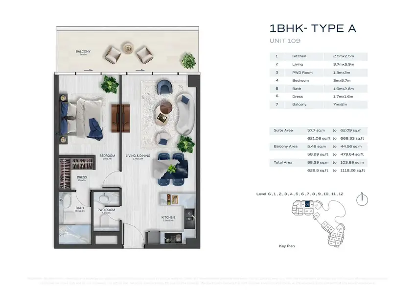 1 BR floor plan
