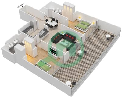 驻足1号大厦 - 2 卧室公寓套房16 FLOOR 1戶型图