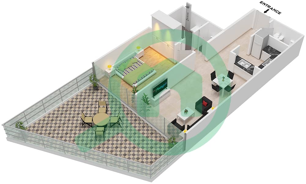 المخططات الطابقية لتصميم الوحدة 2 FLOOR 1 شقة 1 غرفة نوم - الخليج Unit 2 FLoor 1 interactive3D
