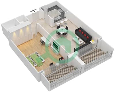 المخططات الطابقية لتصميم التصميم 3 FLOOR 3-4 شقة 1 غرفة نوم - بوليفارد سنترال بوديوم