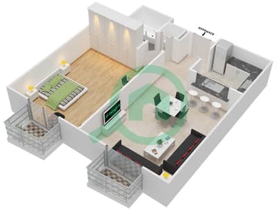 المخططات الطابقية لتصميم التصميم 13 FLOOR 3 شقة 1 غرفة نوم - بوليفارد سنترال بوديوم