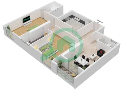 Al Nuaimiya Towers - 2 Bedroom Apartment Type A Floor plan