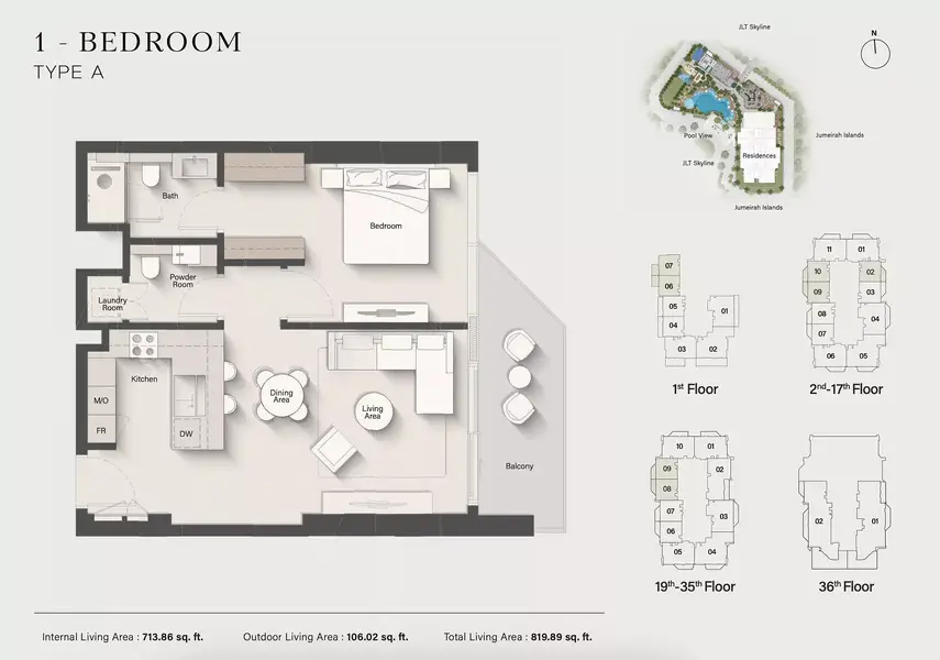 1 BR floor plan
