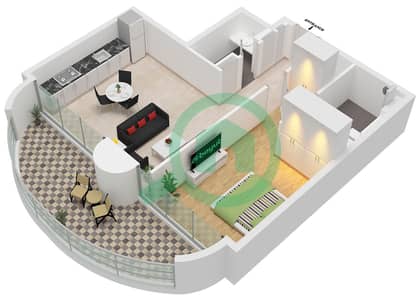 One Residence - 1 卧室公寓单位3 FLOOR 2,4戶型图