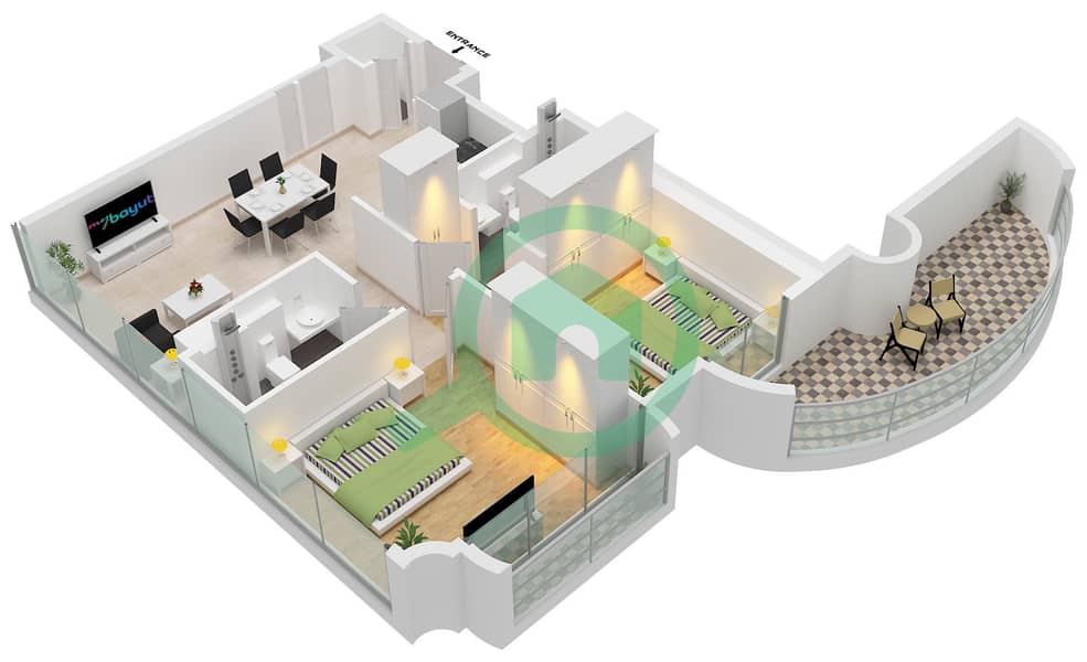 One Residence - 2 Bedroom Apartment Unit 1 FLOOR 2,4 Floor plan Unit 1,9 Floor 2,4,6,8,10,12,16,18,20,22,24,26 Unit 1,6 Floor 14 interactive3D
