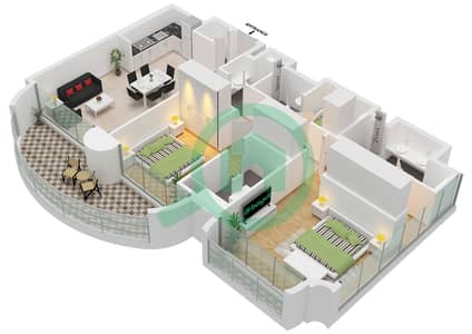 One Residence - 2 卧室公寓单位2 FLOOR 2,4戶型图