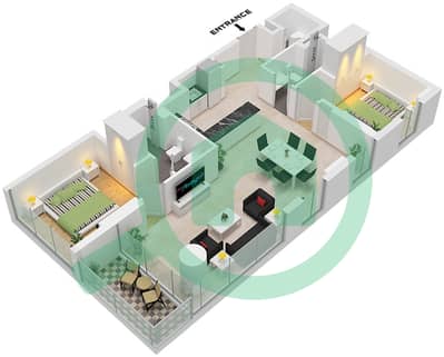 المخططات الطابقية لتصميم النموذج / الوحدة A/UNIT 09 FLOOR 10-26,28 شقة 2 غرفة نوم - شوبا كريك فيستا هايتس برج A