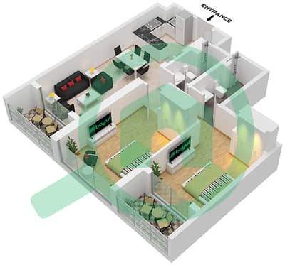 المخططات الطابقية لتصميم النموذج / الوحدة B/UNIT 12 FLOOR 10-26,28 شقة 2 غرفة نوم - شوبا كريك فيستا هايتس برج A