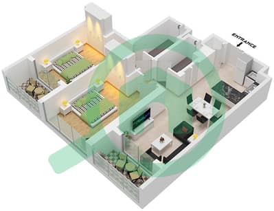 المخططات الطابقية لتصميم النموذج / الوحدة B-VARIENT 1 / UNIT 13 شقة 2 غرفة نوم - شوبا كريك فيستا هايتس برج A