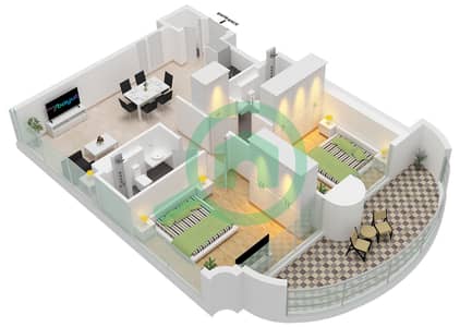 One Residence - 2 卧室公寓单位1 FLOOR 3,5戶型图