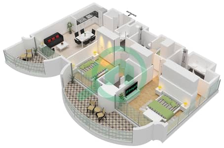 One Residence - 2 卧室公寓单位2 FLOOR 3,5戶型图