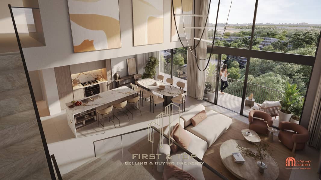 2 DISTRIKT Ghaf Woods_3BD Penthouse Living Room Top View. jpg