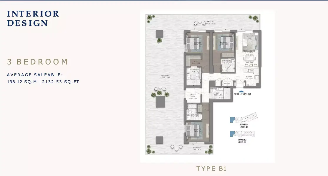 3 BR floor plan