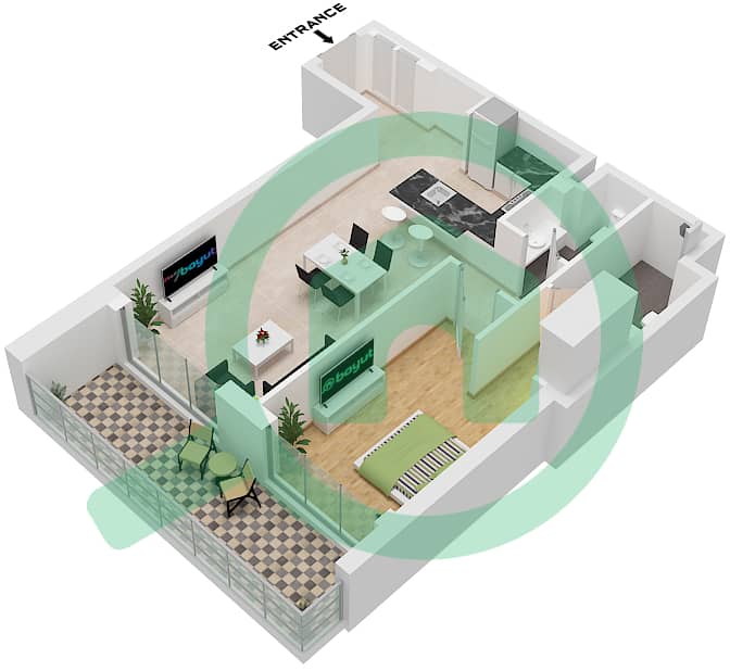 Studio One Tower - 1 Bedroom Apartment Type 1A-A FLOOR 1 Floor plan Type 1A-A Floor 1 interactive3D