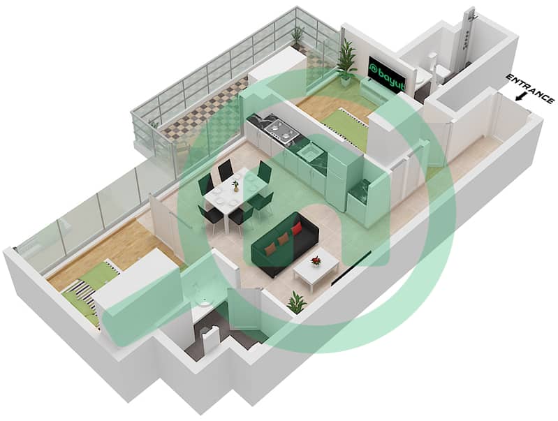 Studio One Tower - 2 Slaapkamers Appartement Type/unit 2B / UNIT 7 FLOOR 2-16 Plattegrond Type 2B Unit 7 Floor 2-16,18-25 Type 2B Unit 8 Floor 2-9,11-16,18-19,21-25 Type 2B Unit 6 Floor 10,20,26-31 Type 2B Unit 5 Floor 26-31 interactive3D
