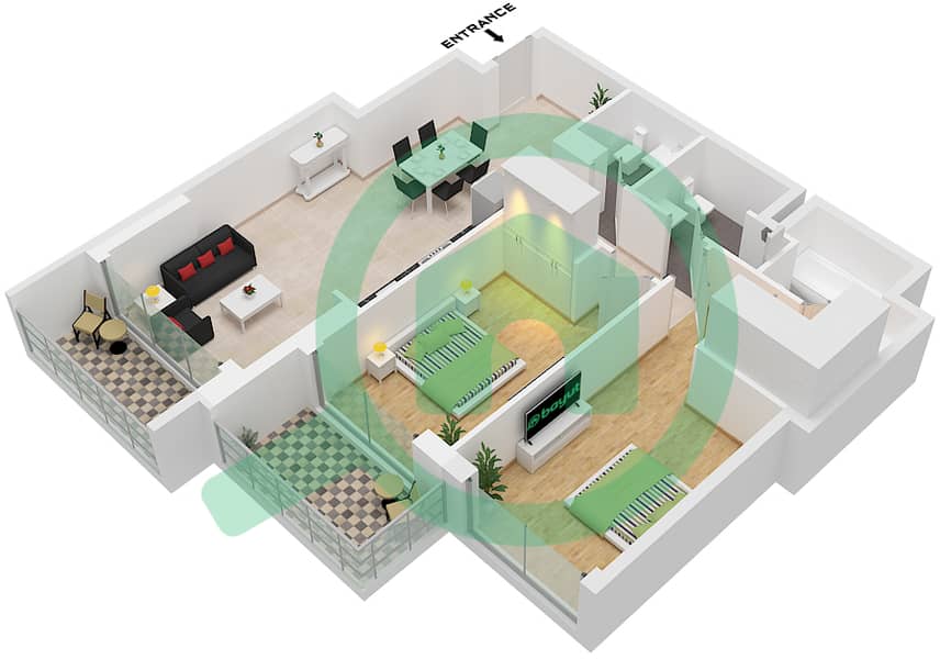 Studio One Tower - 2 Bedroom Apartment Type/unit 2C/UNIT 3-4,7-8 FLOOR 26 Floor plan Type 2C Unit 3-4,7-8 Floor 26-31 interactive3D