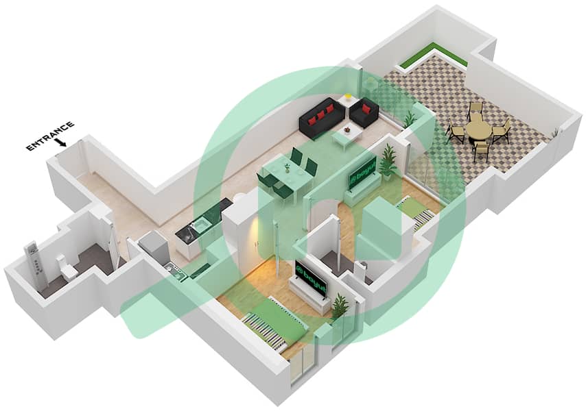Studio One Tower - 2 Bedroom Apartment Type/unit 2D/UNIT G02 FLOOR GROUND Floor plan Type 2D Unit G02 Floor Ground Floor interactive3D