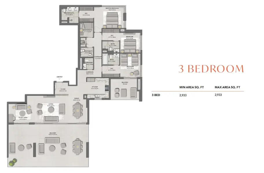 3 BR floor plan