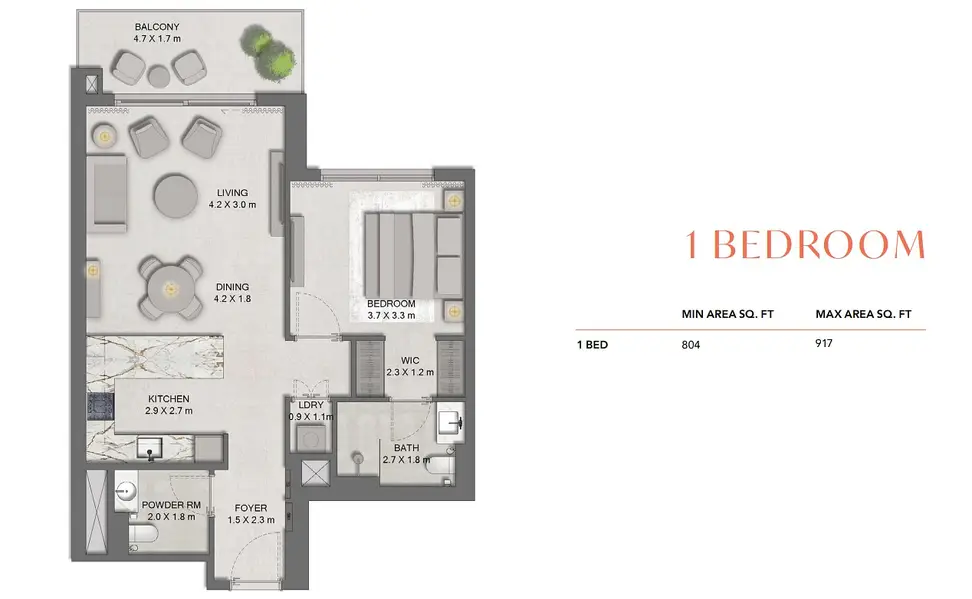 1 BR floor plan