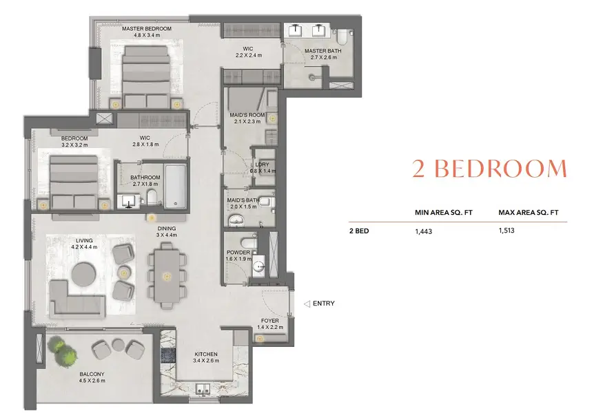 2 BR floor plan