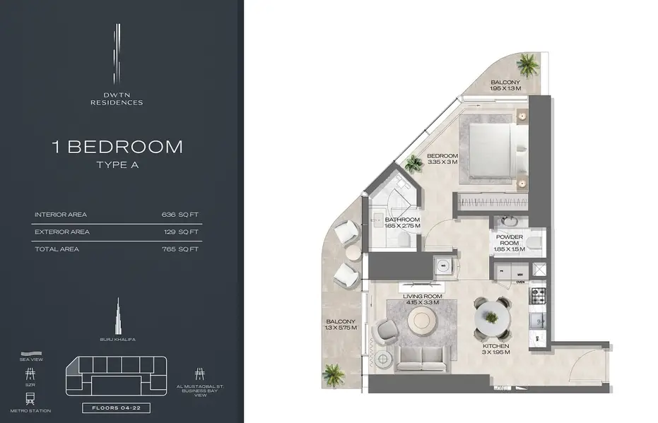 1 BR floor plan