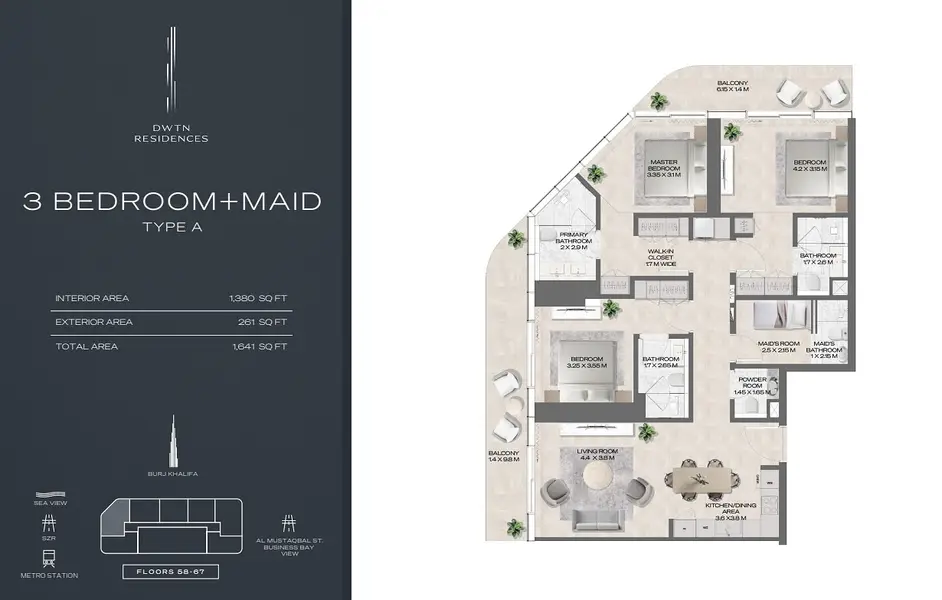 3 BR floor plan