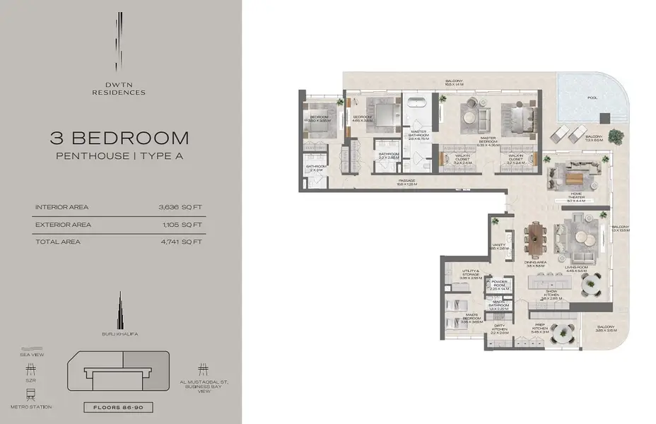 3 BR floor plan