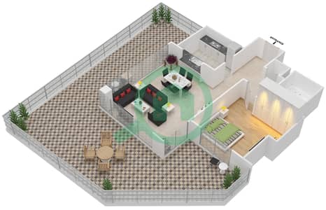 المخططات الطابقية لتصميم التصميم 4 FLOOR 2 شقة 1 غرفة نوم - ذا ريزيدينس 1